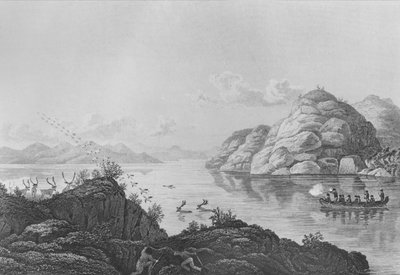 Franklinin retkikunta metsästämässä Marten-järvellä, 1820 tekijältä Edward Francis Finden
